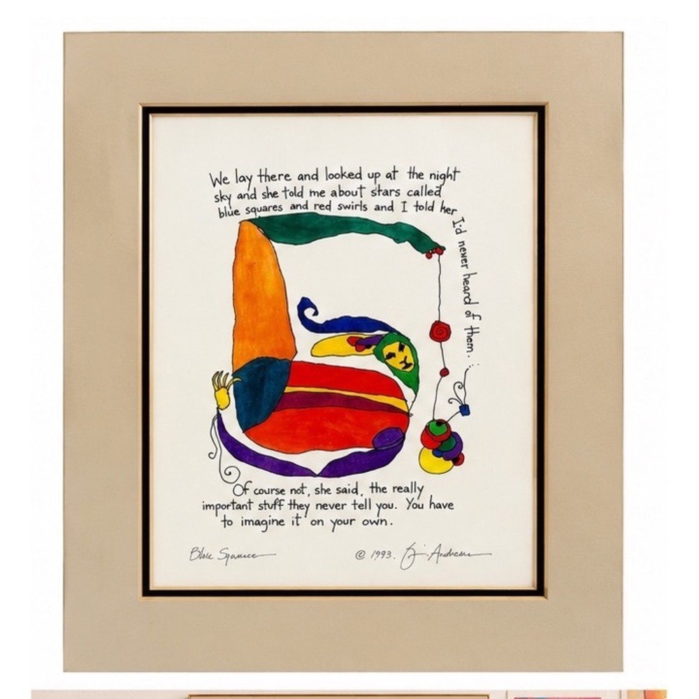 StoryPeople Brian Andreas Blue Squares Matted Art Print 1993 Whimsical Poetry